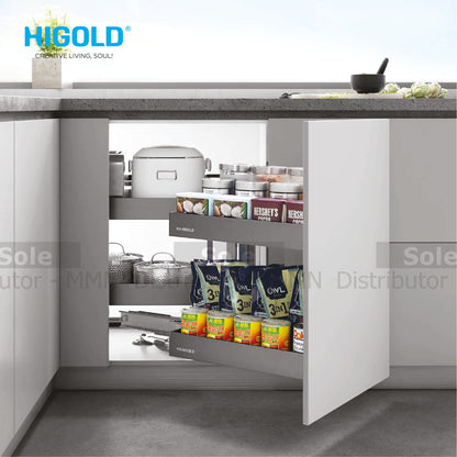 Higold Shearer Style Magic Corner Rack Pullout, Left & Right Opening, Dimension 860x510x535mm - HG10105