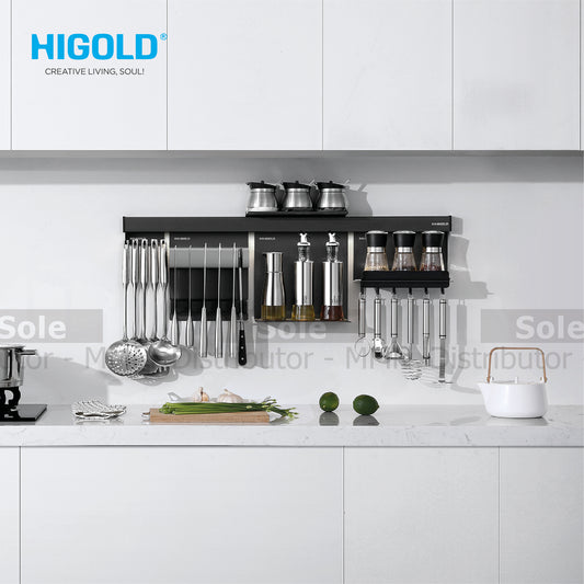 Higold Kitchen Wall-Mounted Hanging Spice Bottle Rack With LED, 900mm Version, Stainless Steel Matt Black - HG403191