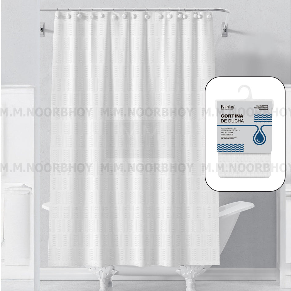 Mcoco Shower Curtain Polyester White Vertical and Hortizontal Doted - BLX/SC/WHT/61011