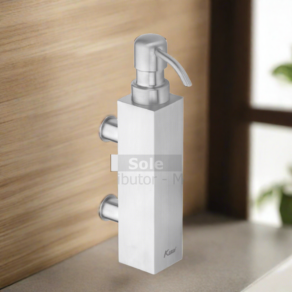 Kich Wall Mounted Square Shape Liquid Soap Dispenser Wall Mounted, Capacity 200ml, Stainless Steel 316 Grade- TLSD7WMS