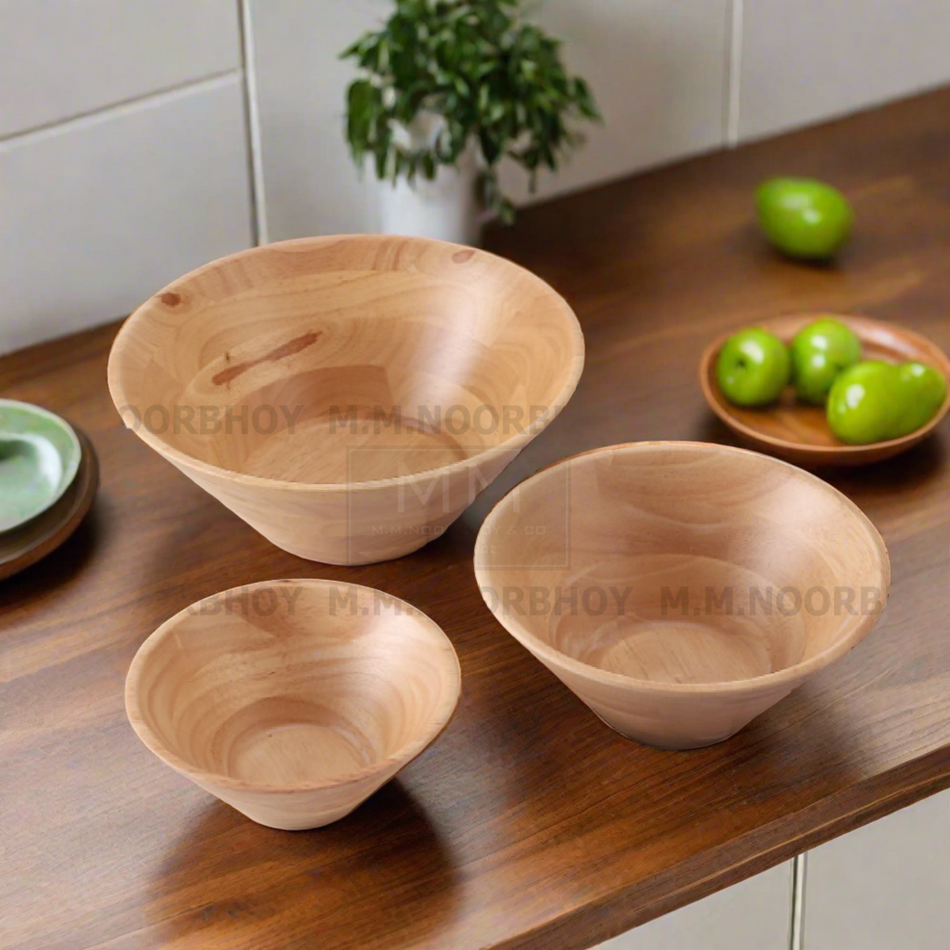 Mcoco Small, Medium and Large Wooden Multipurpose V Shape Bowl Each - YI-BA-MBO