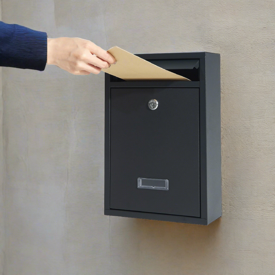 Mcoco Black Color Steel Medium Size Mail Box (32*21.5*8.5cm) Each - YI-MB-006-BL