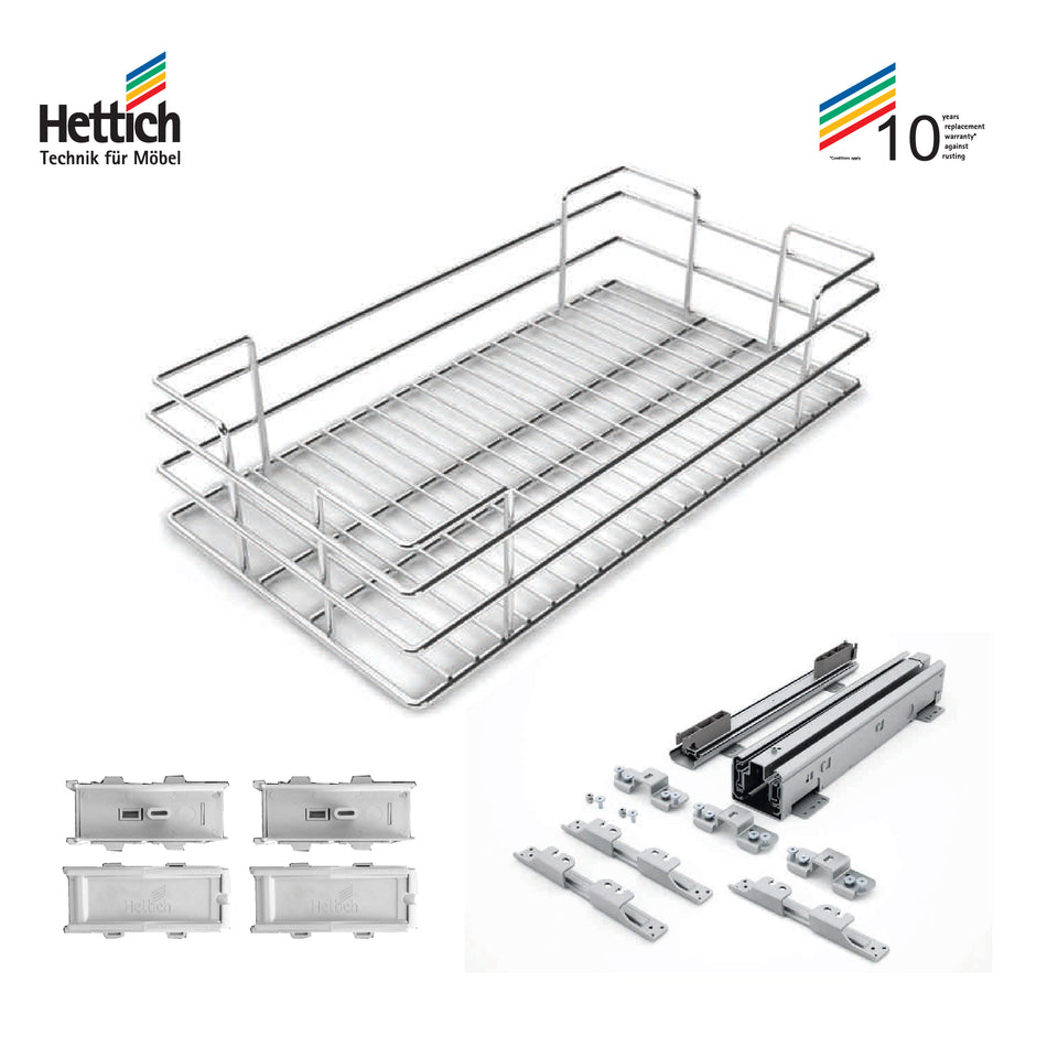 Hettich Cargo Larder Pullout With Soft Closing Suitable Cabinet Width 450mm Stainless Steel - HT923637900