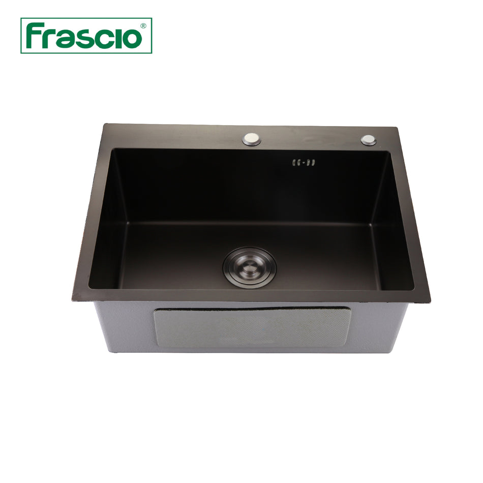 Frascio Single Bowl Kitchen Sink Square Dimension 550x450x220mm Nano Technology Finish - FRA4055545BK