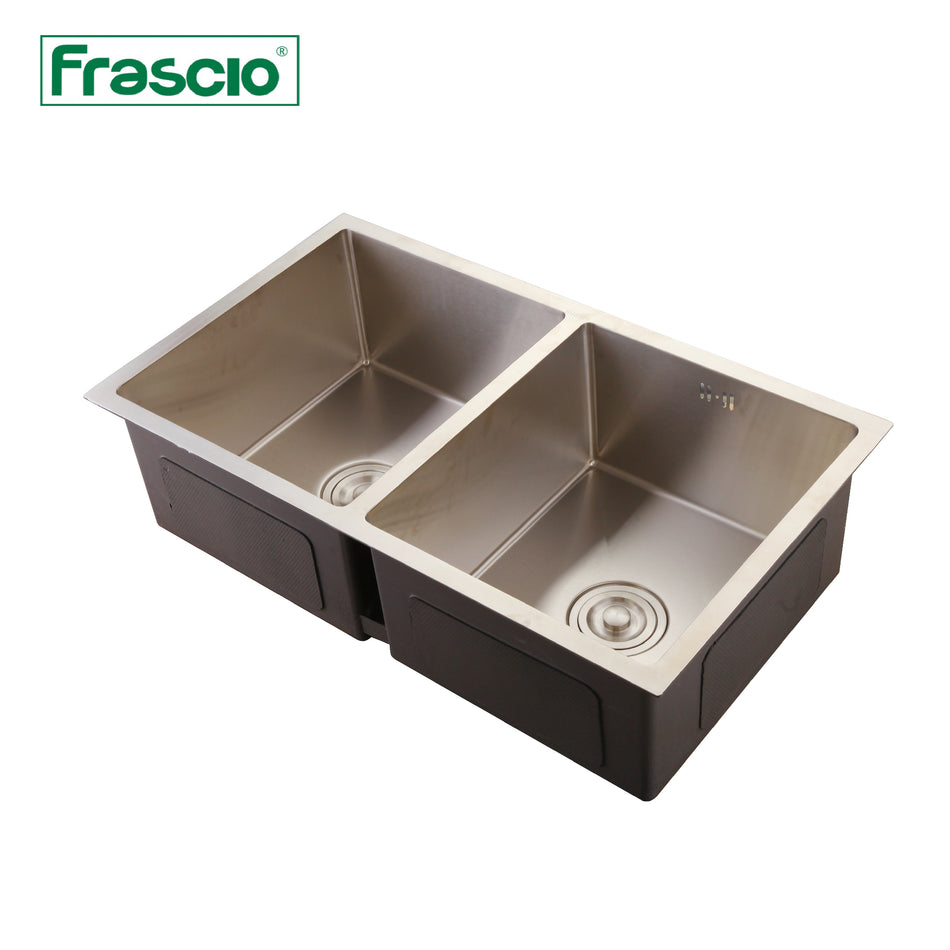 Frascio Double Bowl Kitchen Sink Square Under Mount Dimension 800x450x220mm Stainless Steel - FRA4058045TX