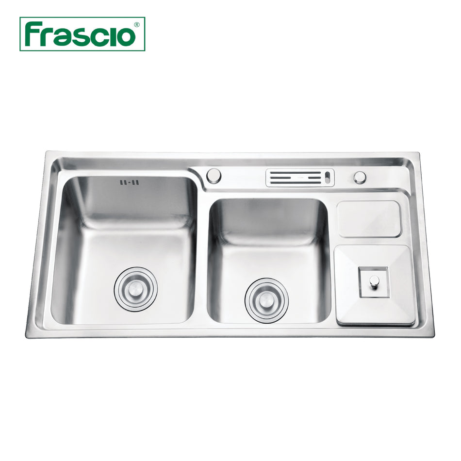 Frascio One & Half Bowl Kitchen Sink Top Mount Dimension 920x430x220mm Stainless Steel- FRA4059243HRSC