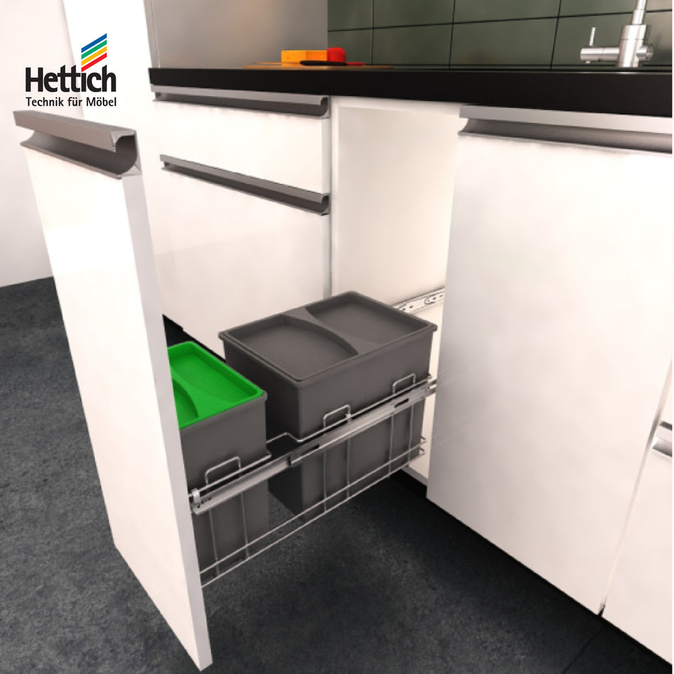 Hettich Cargo Pull- Out Waste Bin Holder With Bin & Lid. Size 234x495x315mm, Chrome Plated - HT926998600