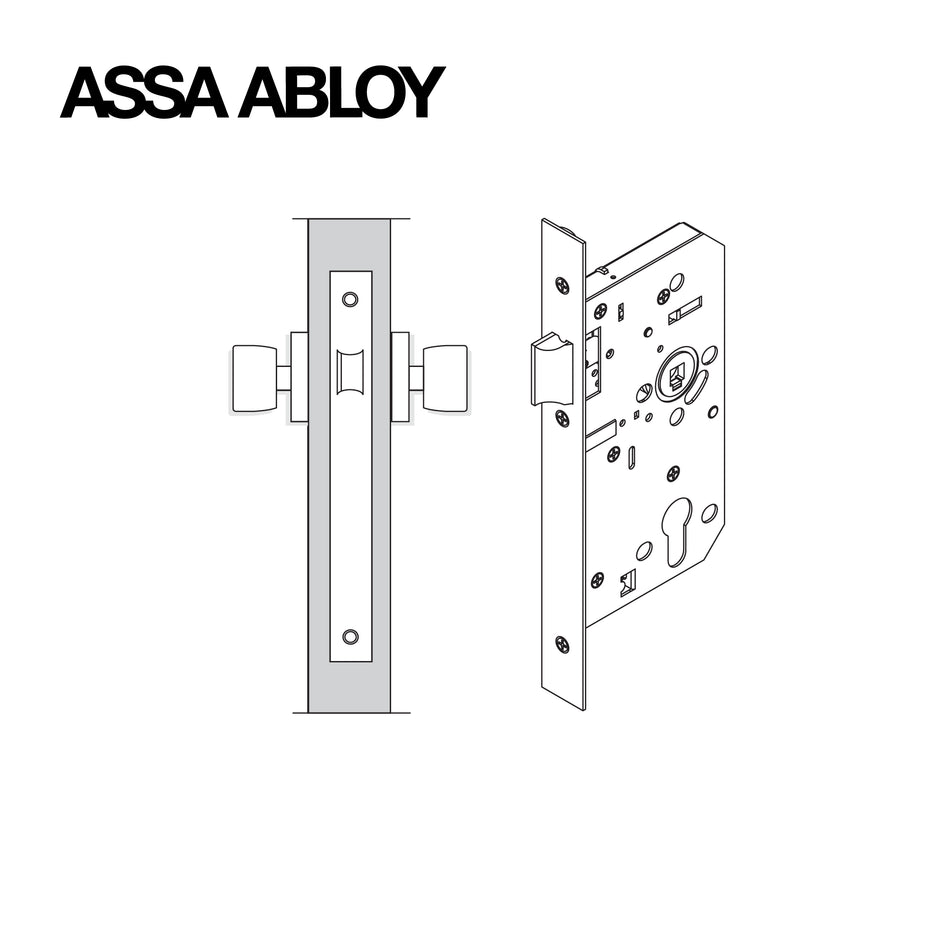 ASSA ABLOY Euro Mortise Latch Passage Lock Body, Backset Size 60mm With Strike Plate & Box , Satin Stainless Steel Finish - AA5201CS