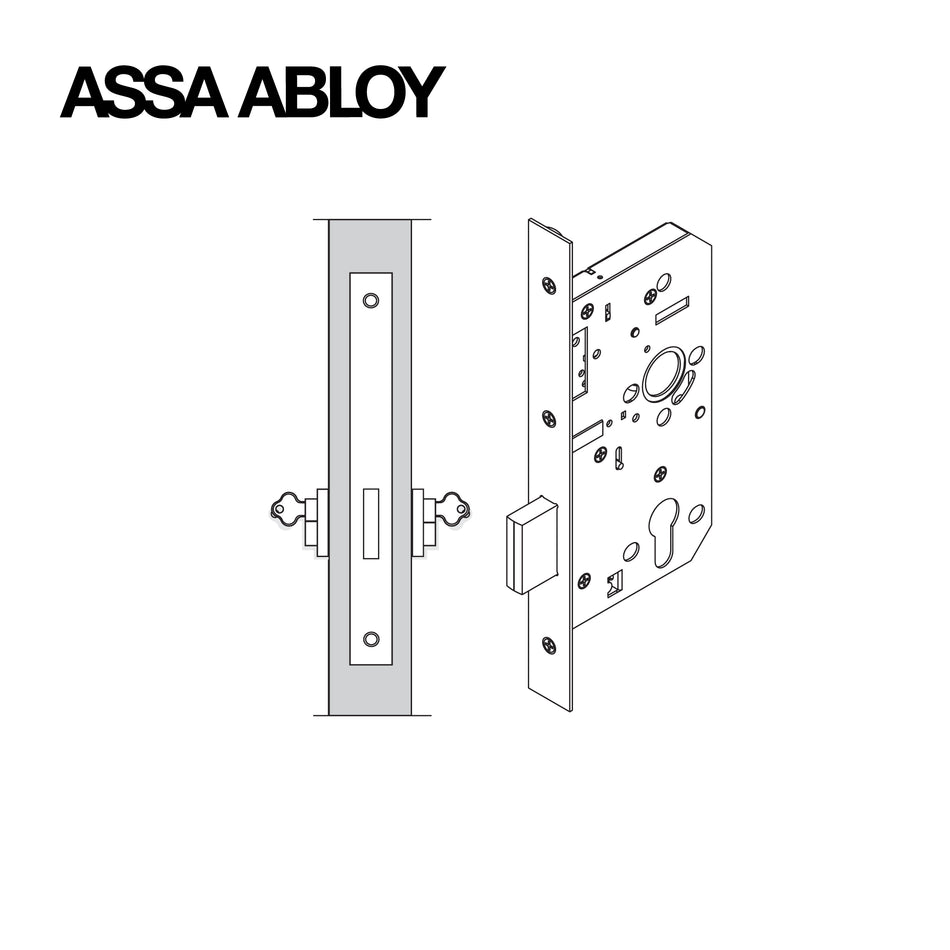 ASSA ABLOY Euro Mortise Dead Lock Body , Backset Size 60mm With Strike Plate & Box ,Satin Stainless Steel Finish -