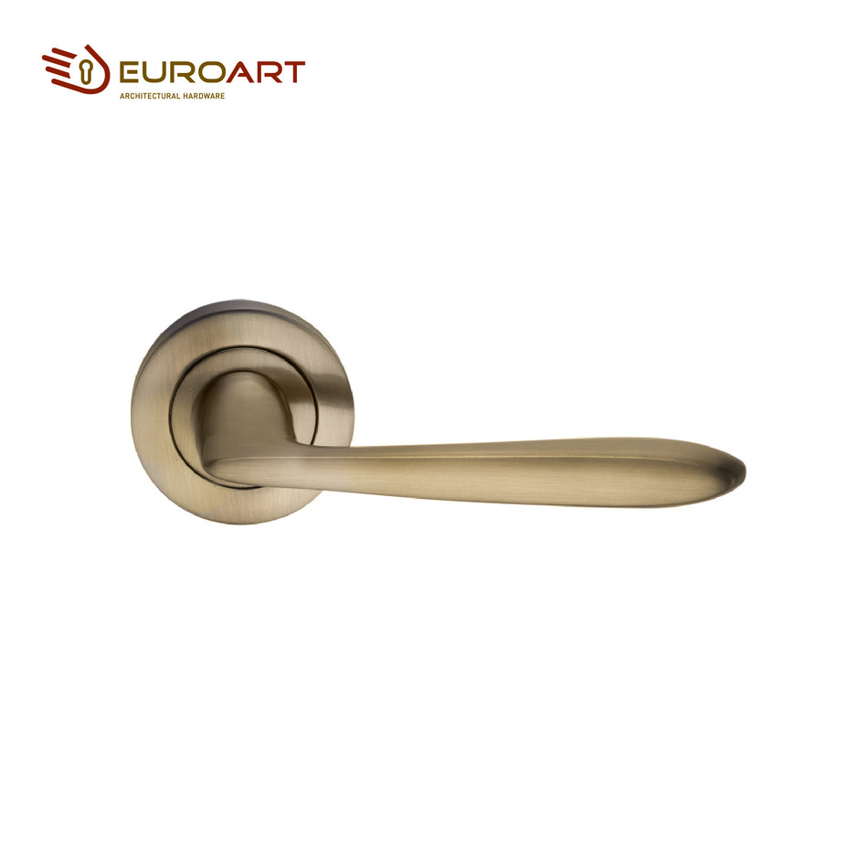EuroArt Brass Lever Handle on Rose, Size 55 x 55 x 130mm Traditionally AB & PB Finished  - BLR2005