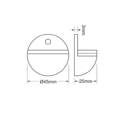 Kich Door Bumper Half Moon, ප්‍රමාණය 45x25mm, විඛාදනයට ඔරොත්තු දෙන AISI මල නොබැඳෙන වානේ 316 ශ්‍රේණිය - KDSTHMS