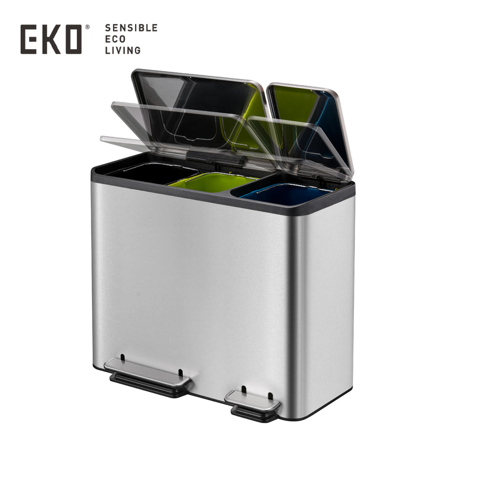 Eko Trash Bin Square Paddle Type Capacity 45L Stainless Steel - EK9128MT.3X15L