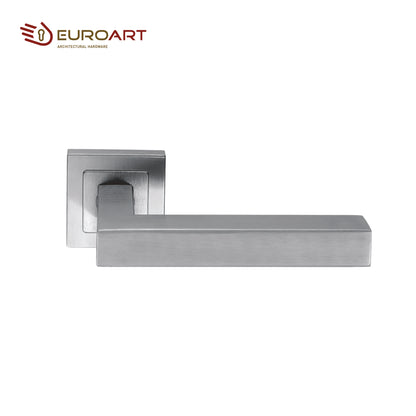 EuroArt Lever Handle On Square Rose With Escutcheons, Size 135x45x8x52x65mm , Stainless Steel Finish - LRS401