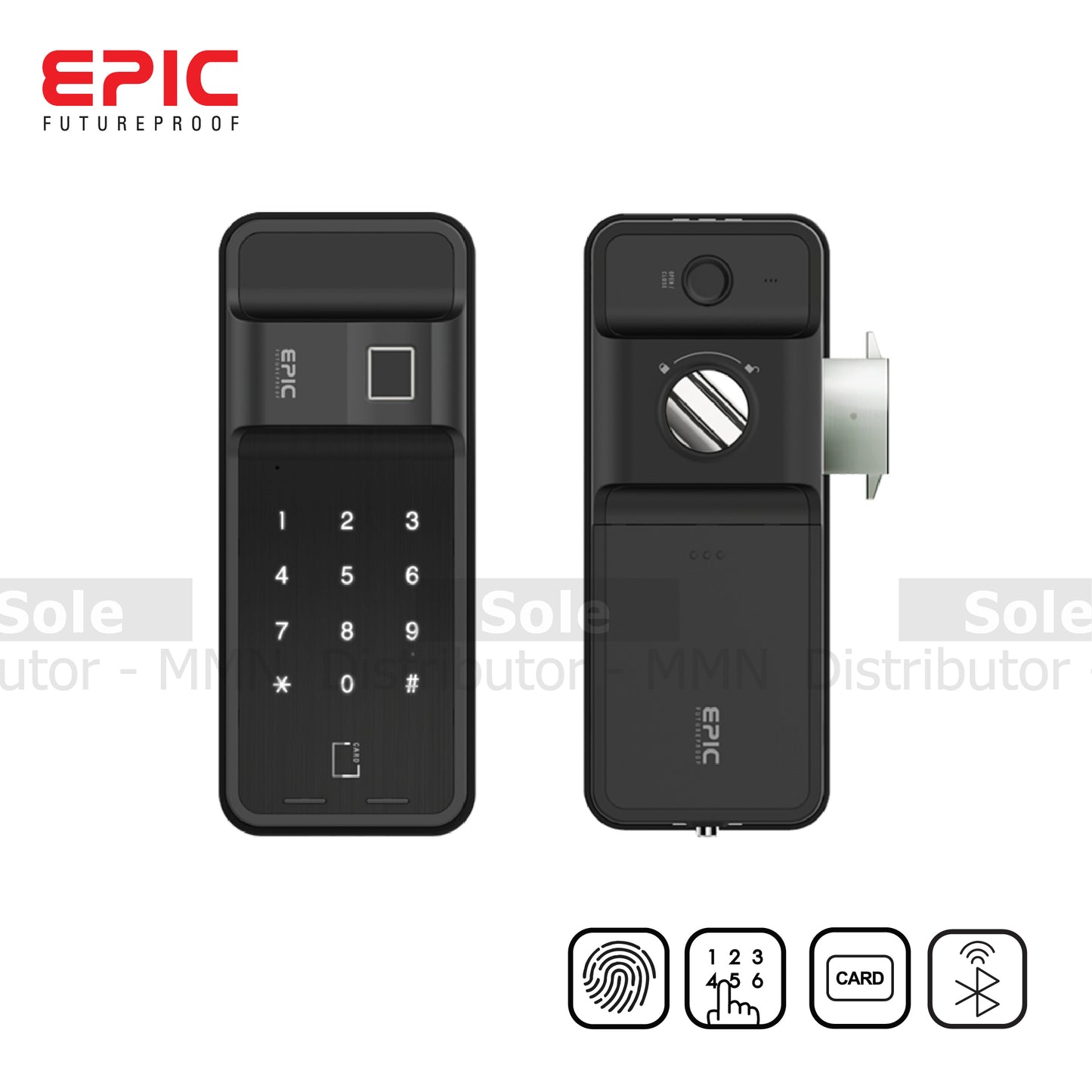 Epic Hook Digital Vertical Rim Lock For Sliding Door With 3 & 4 Way Open Option Black Colour - ES-500H / EPIC ES-F500H