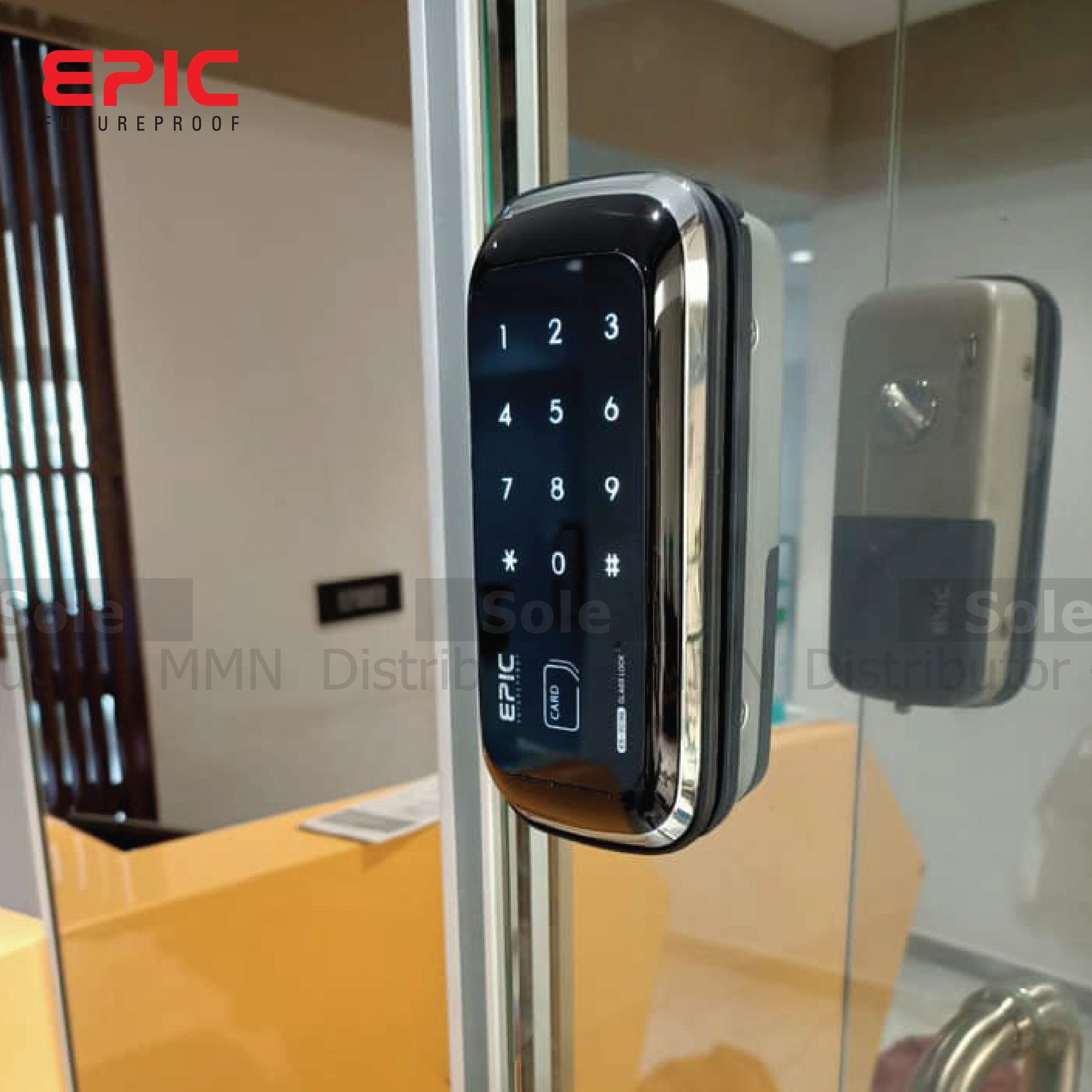Epic Digital Rim Lock For Glass Door With 2 Way Options Pin Number + R ...