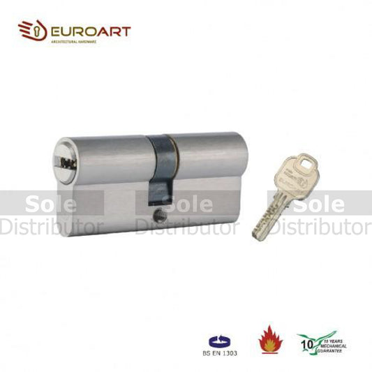 EuroArt 6 Pin High Security Double Cylinders With Dimple Key , Size 70mm & 80mm Stain Nickel Finish- CYS
