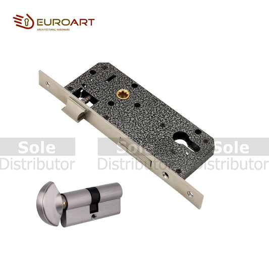 EuroArt Mortise Lock Body With 65mm Trun & Key Cylinder Satin Stainless Steel - E485KT/SSS