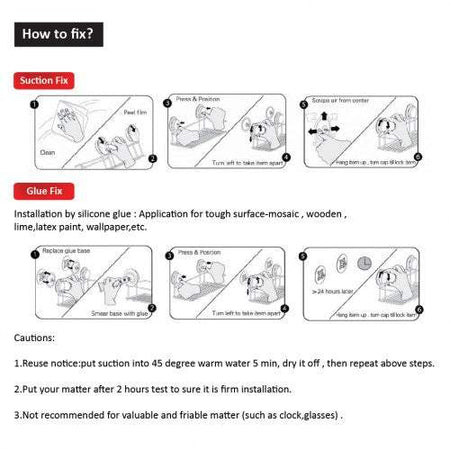 Suction cup hooks shower can be mounted with suction or glue, use in the bathroom, or toilet. You can easy to fix on the wall, put soap on it without the mess.