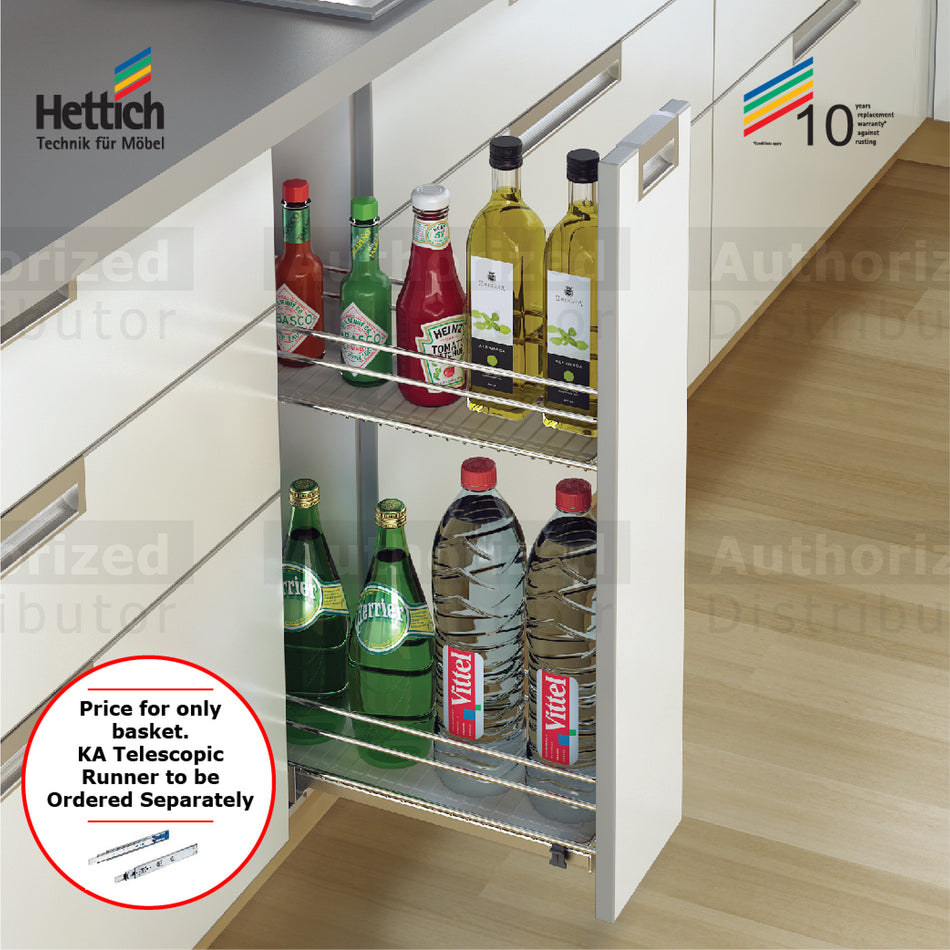 Hettich Cargo Bottle Pullout IQ 300 Series For Carcass Width 150,200 & 300mm, Stainless Steel Chrome Plated - HT91917
