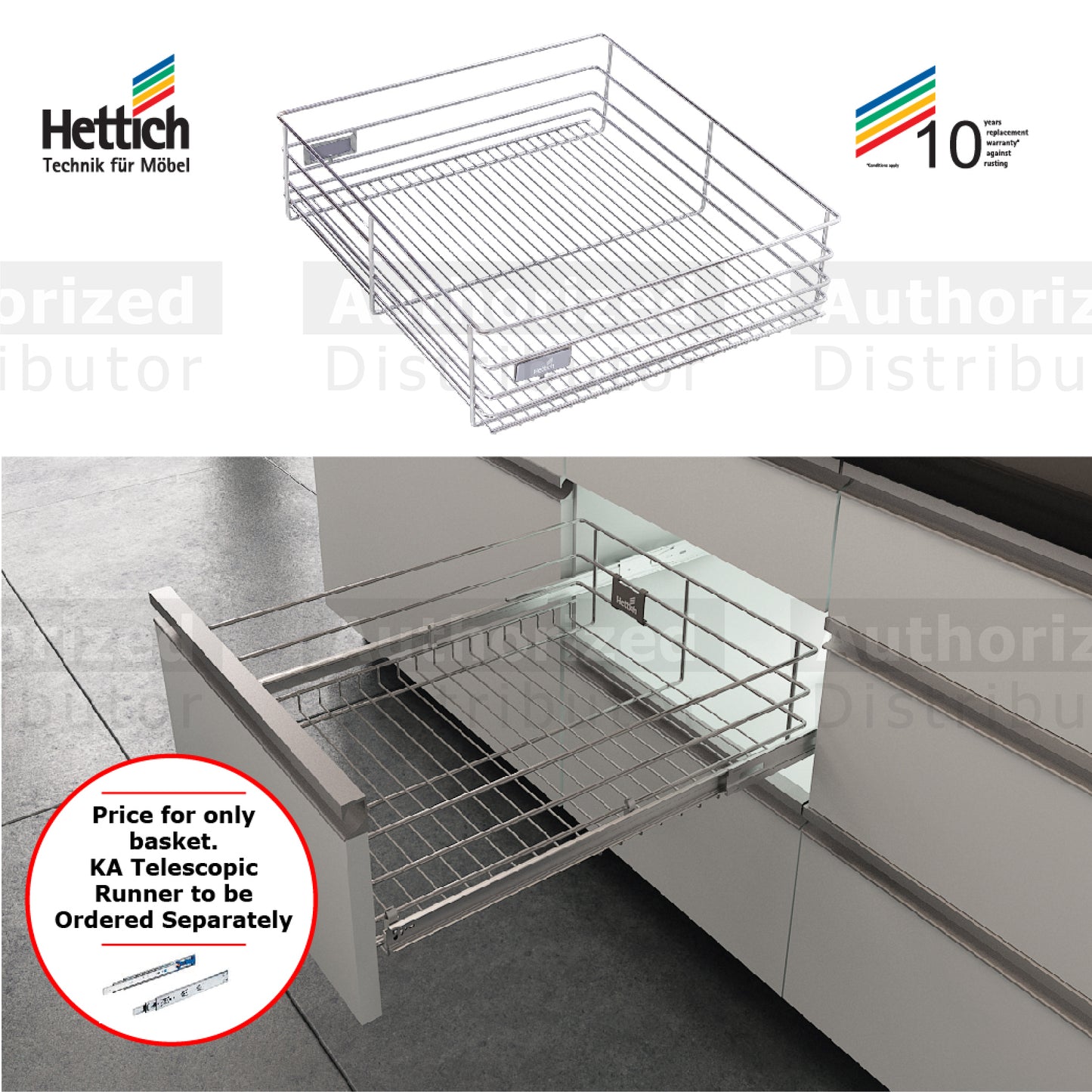 Hettich Cargotech M Plain Wire Basket, Size 386mm, 536mm & 836mm, Stai