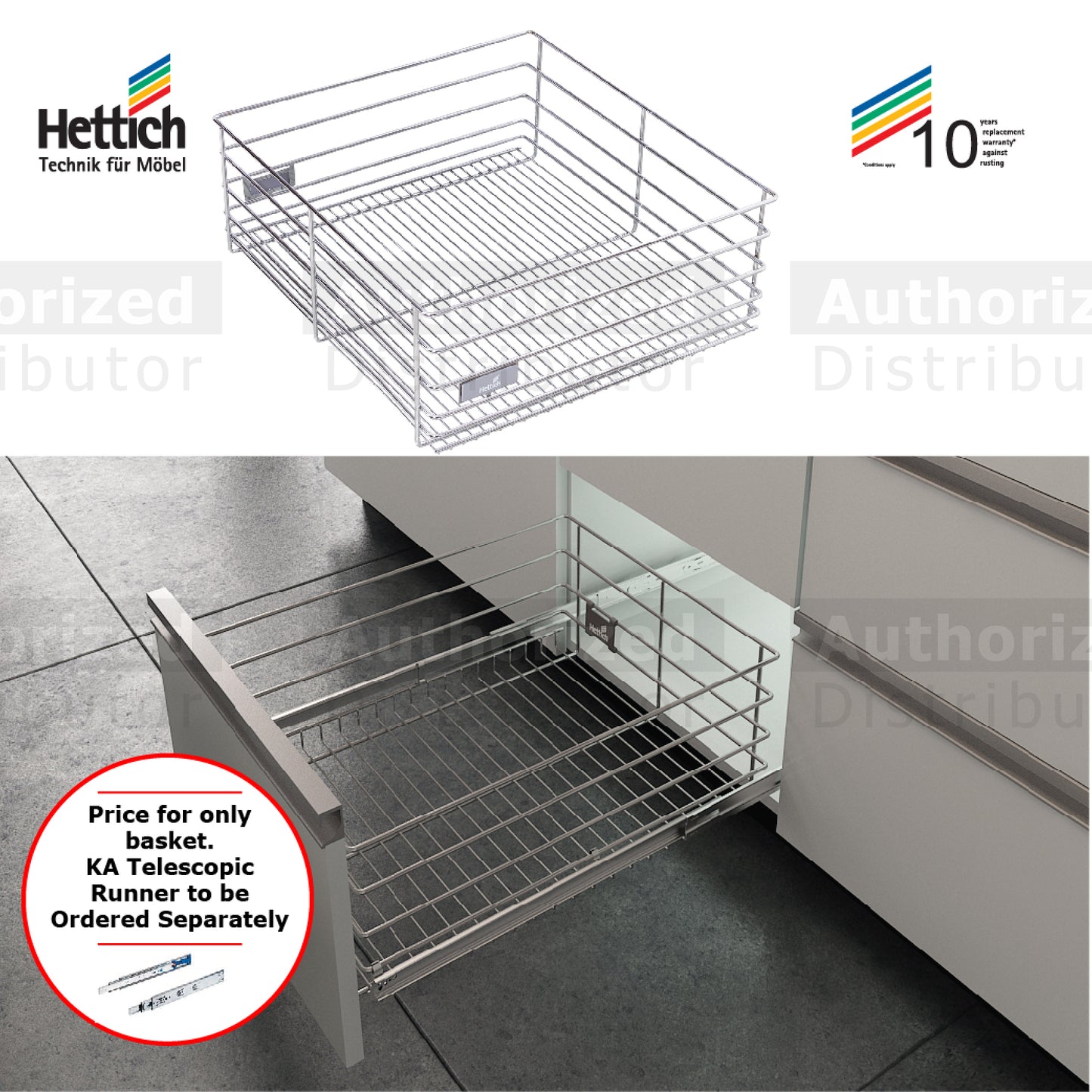 Hettich Cargotech M Plain Wire Basket, Size 386mm, 536mm & 836mm, Stai