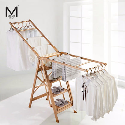 Mcoco Home Foldable Cloth Rack With 4 & 5 Steps Ladders Aluminium Gold Colour - HF061101