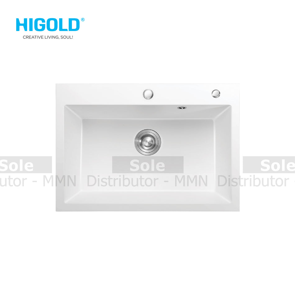 Higold Quartz Kitchen Sink Single Bowl Composite Dimension 580x450x200mm Black, White, Grey, Red & Pink Colour - HGQ35003
