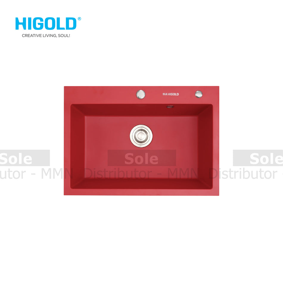 Higold Quartz Kitchen Sink Single Bowl Composite Dimension 580x450x200mm Black, White, Grey, Red & Pink Colour - HGQ35003