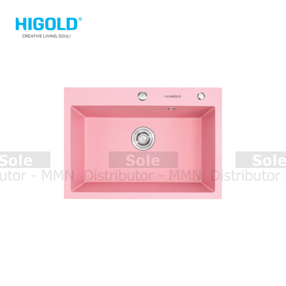 Higold Quartz Kitchen Sink Single Bowl Composite Dimension 580x450x200mm Black, White, Grey, Red & Pink Colour - HGQ35003