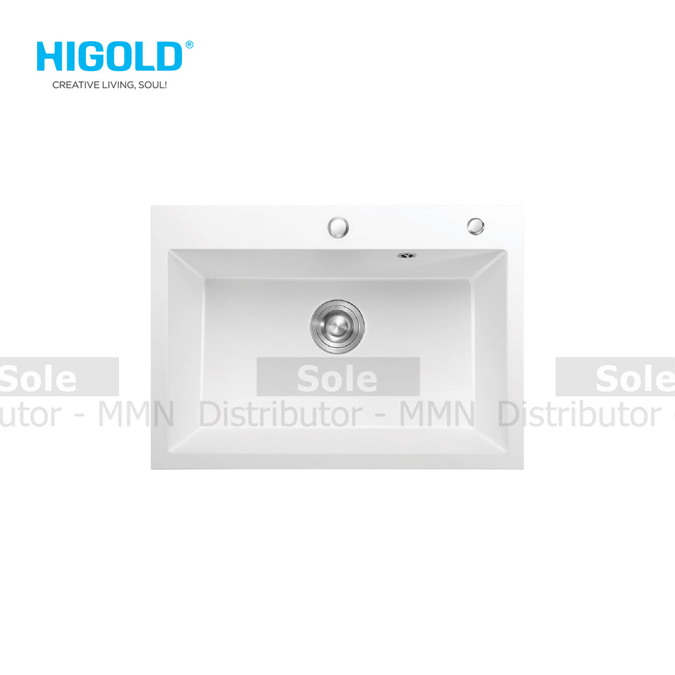 Higold Quartz  Sink Single Bowl Dimension 760x480x200mm Black, White & Grey Colour - HGQ35005