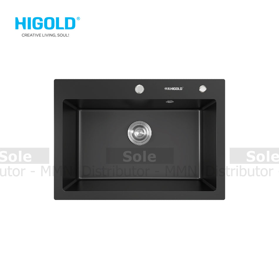 Higold Quartz Kitchen Sink Single Bowl Dimension 760x480x200mm Black, White & Grey Colour - HGQ35005