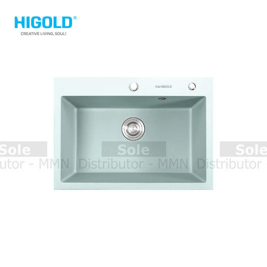 Higold Quartz  Sink Single Bowl Dimension 760x480x200mm Black, White & Grey Colour - HGQ35005