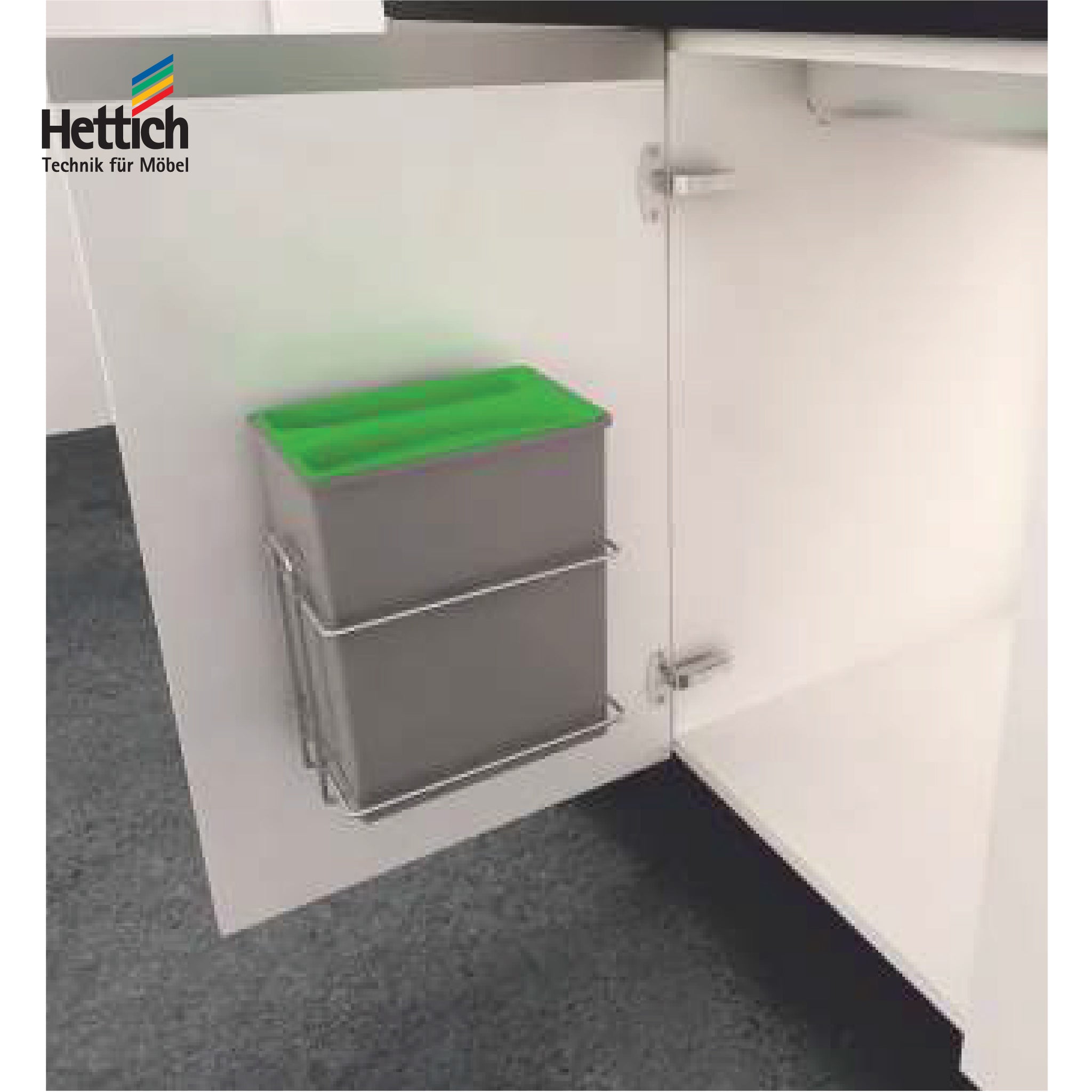 Hettich Square Bin Holder With 8 Liters Bin, Size 235x170x205mm, Chrom