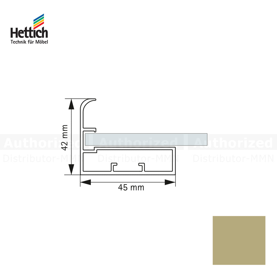Hettich Straight F Handle Profile, Width 45mm / Length 3000mm, Black / Dark Champagne Finish - HT93