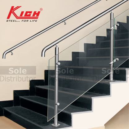 Kich Hand Rail Top Mouted Round Baluster System With Double Glass Bracket Stainless Steel 316 Grade - DT11-1-1GLS