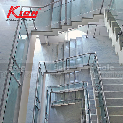 Kich Hand Rail Top Mouted Round Baluster System With Glass Stainless Steel 316 Grade - DT15-1-GLS