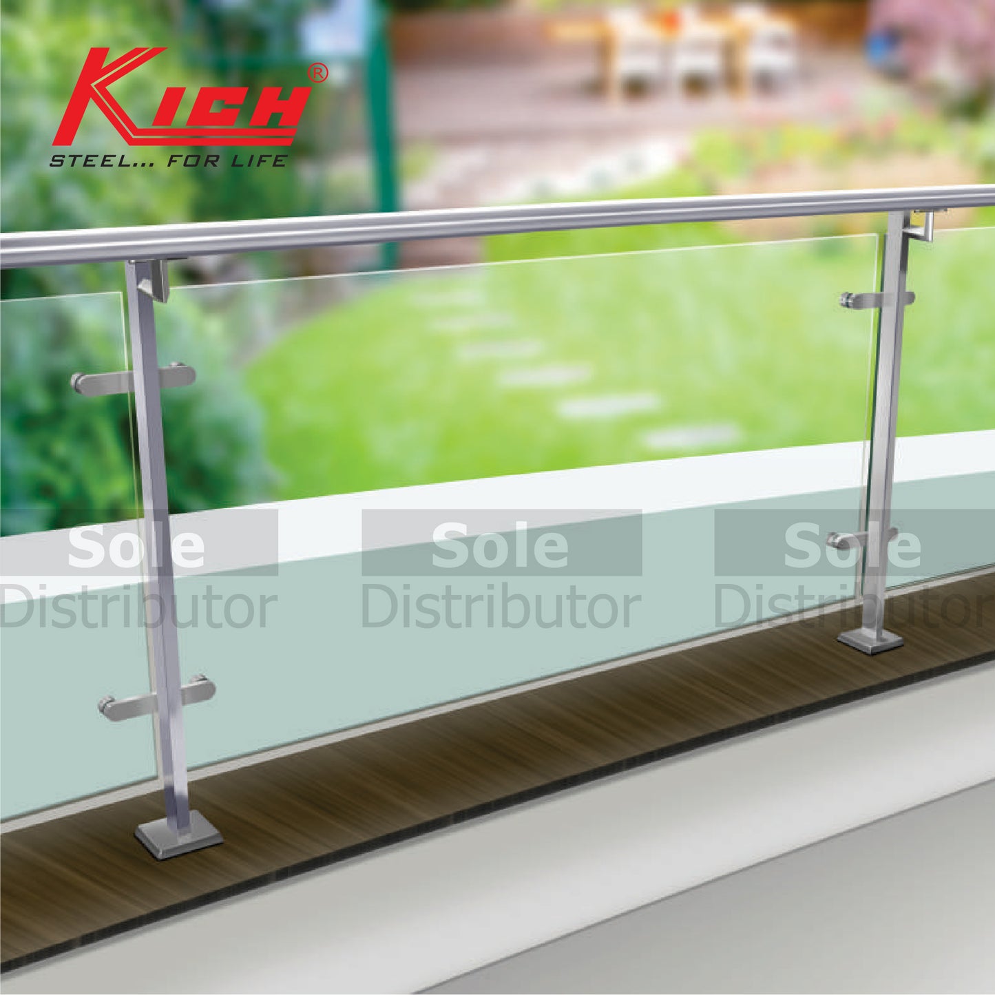 Kich Hand Rail Top Mounted Rectangle Baluster System With Glass Stainless Steel 316 Grade - DT21-2-DGLS