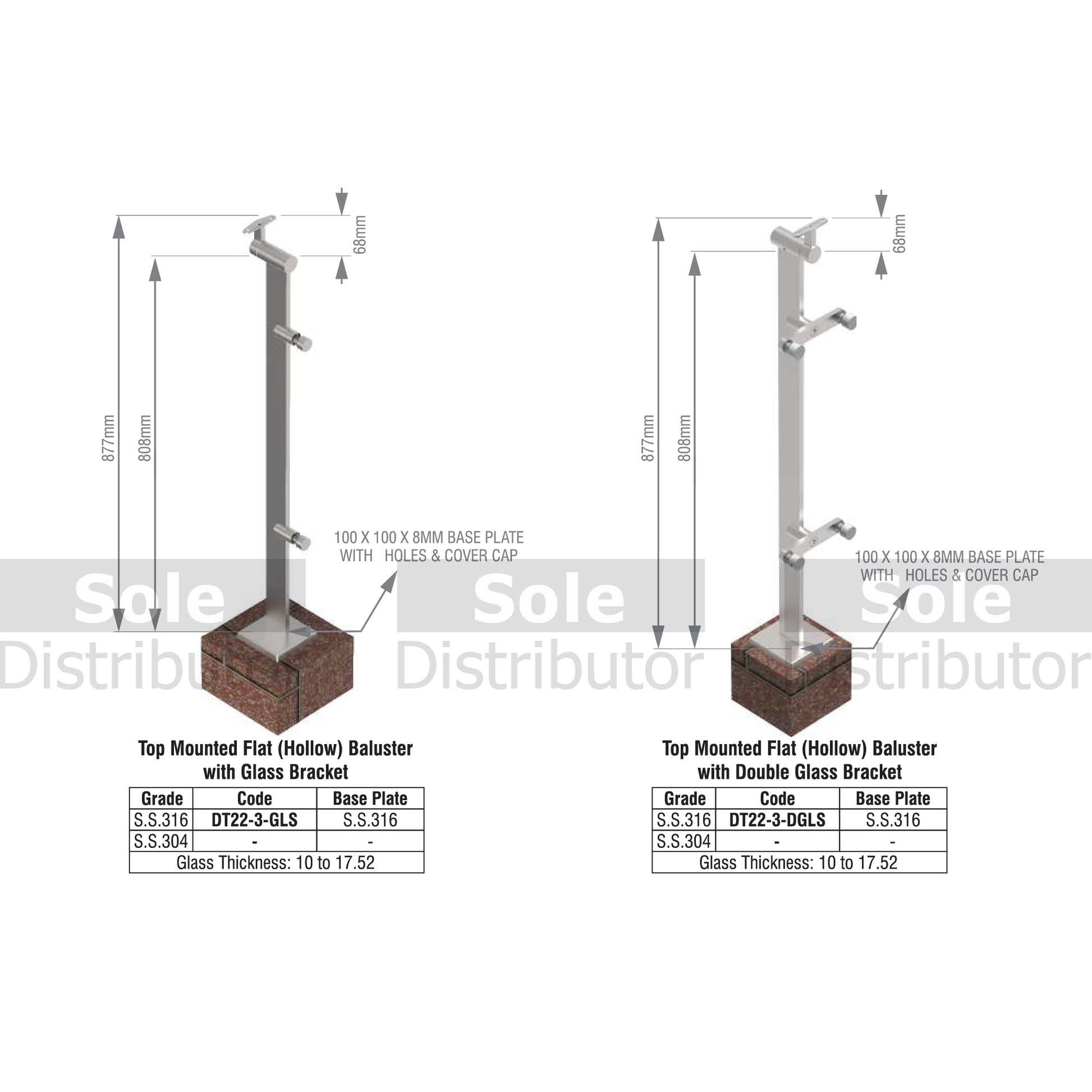 Kich Hand Rail Top Mounted Flat (Hollow) Baluster System With Glass St ...