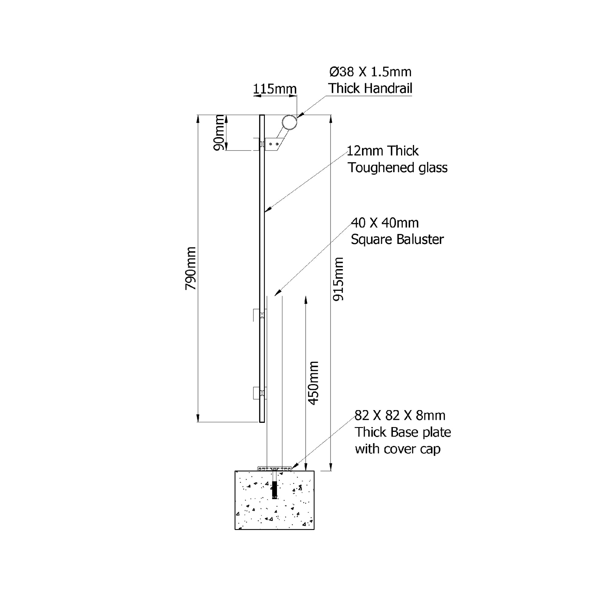 Kich Hand Rail Top Mounted Square (Short) Baluster System With Glass S ...