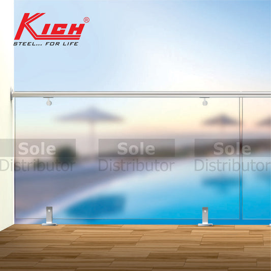 Kich Hand Rail Top Mounted Flat (Short Bracket) System With Glass For Balcony Area Stainless Steel 316 Grade - DT4-1-GLS
