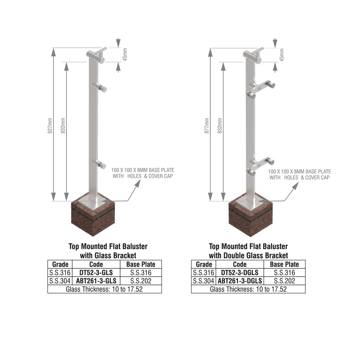 Kich Handrail Top Mounted Flat Baluster System With Glass Stainless St ...
