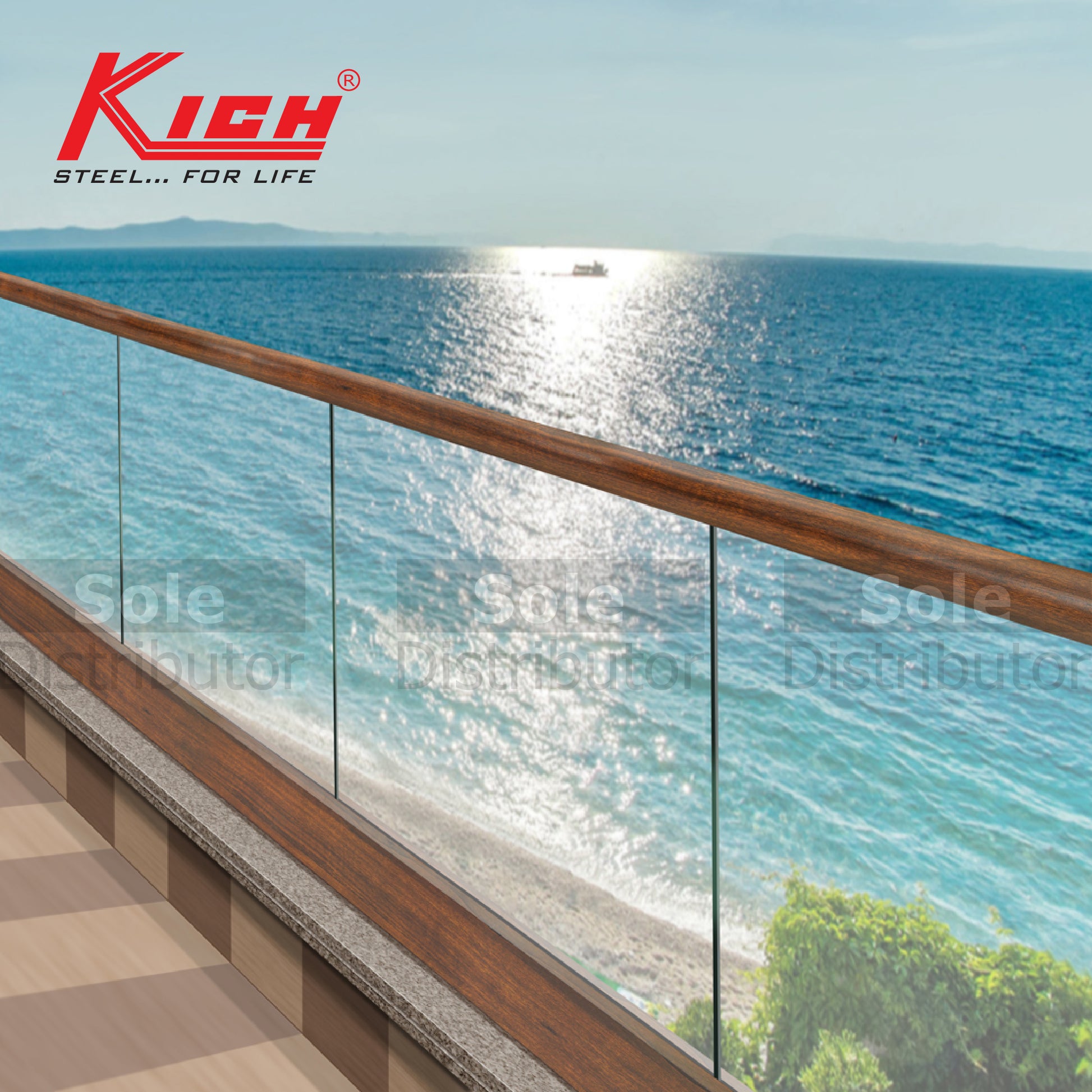 Kich Hand Rail Top Mounted Aluminum Channel System - Wooden Finish - D ...