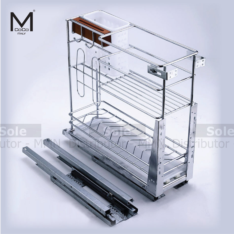 Mcoco Kitchen Wire Basket Pullout With Under Mount Soft Closing Railing 200mm Steel - TOB200B