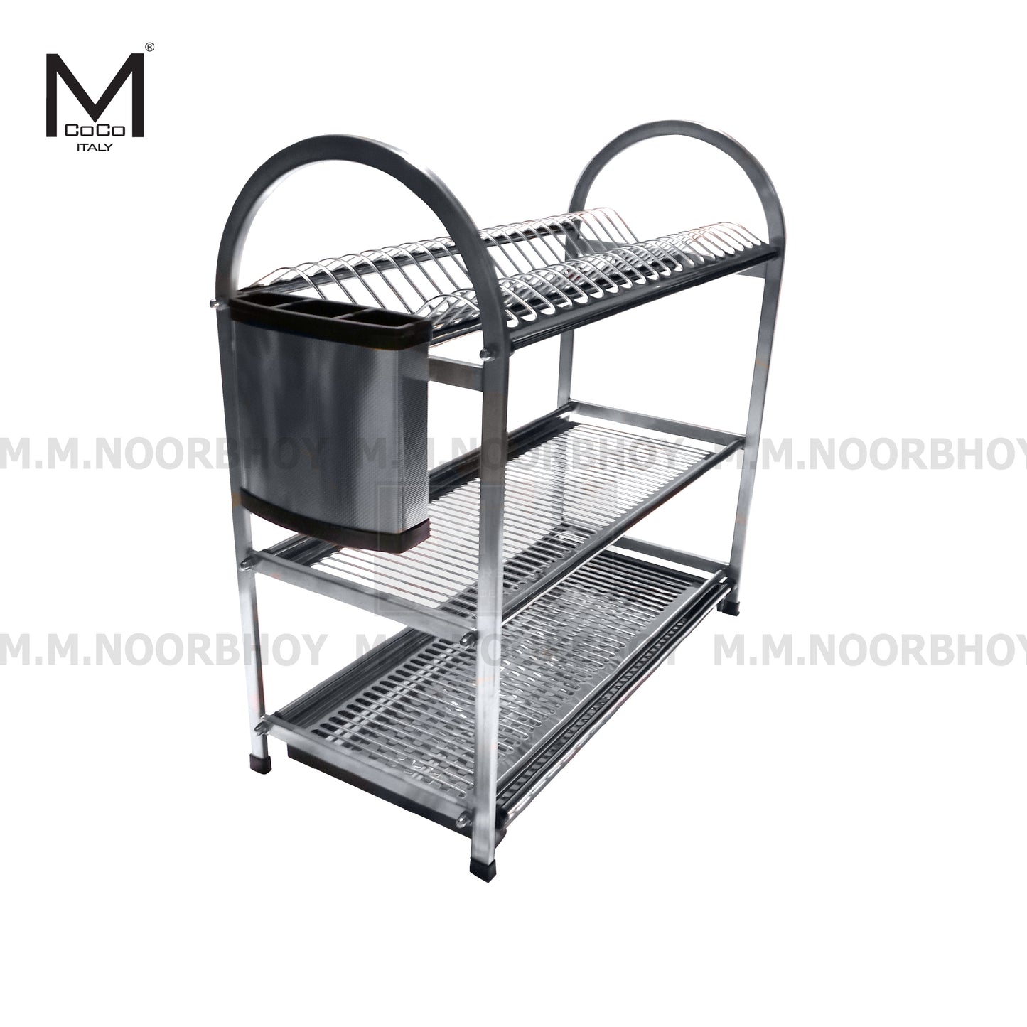 Mcoco Stand 3 Shelf Dish Rack With Cutlery & Spoon Holder Stainless Steel Finish - WDJ680