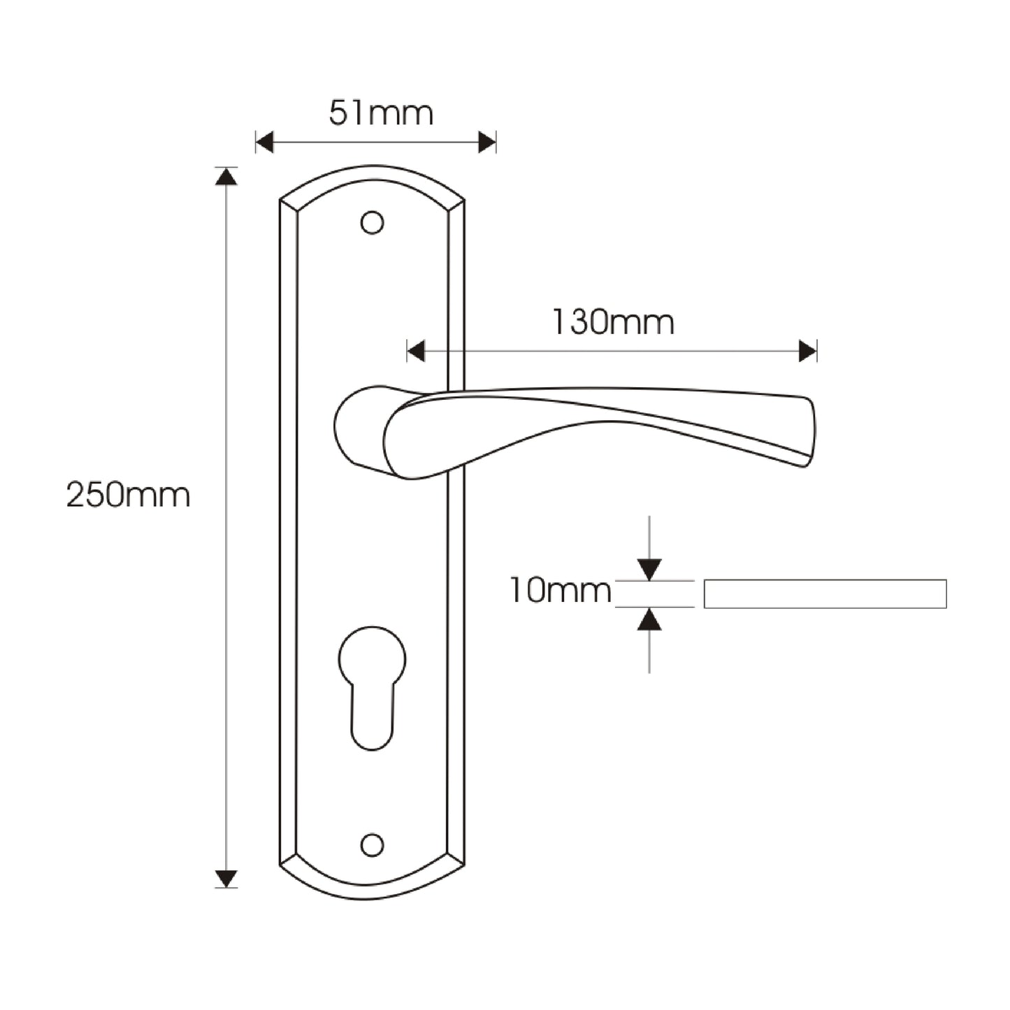 EuroArt Lever Handle on Back Plate Dimension 250x51x130mm Satin Stainless Steel - LBS711/SSS
