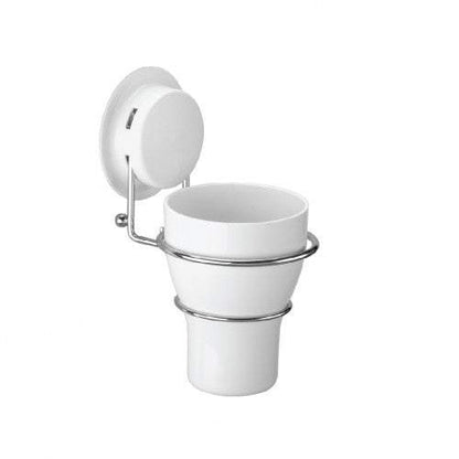 The Suction toothbrush holder is designed for a single person, the person can mount a plastic cup to storage toothbrush and toothpaste on the bath wall with vacuum cups.  A double toothbrush holder with suction is available for two-person.