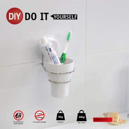 The Suction toothbrush holder is designed for a single person, the person can mount a plastic cup to storage toothbrush and toothpaste on the bath wall with vacuum cups.  A double toothbrush holder with suction is available for two-person.