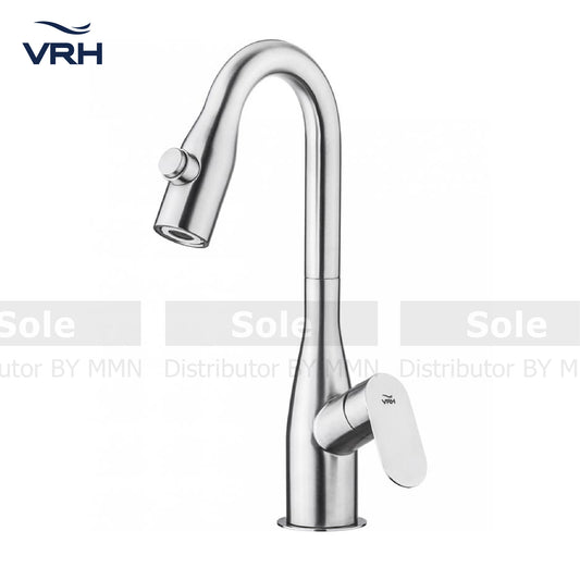 VRH Deck Single Sink Faucet With Altemative Water Spray Button Flow Model, Stainless Steel - HFVSP.1001F3