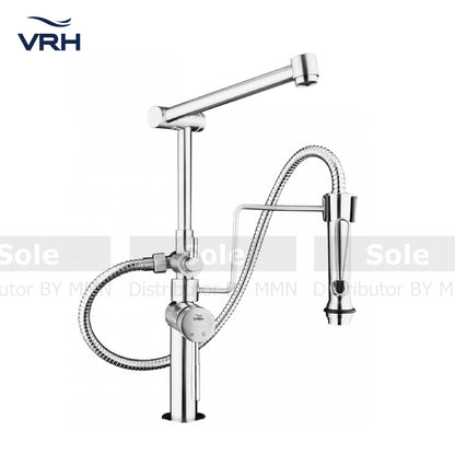 VRH Deck Single Control Mixer Sink Faucet With Shower Set, Stainless Steel - HFVSP.1001A9