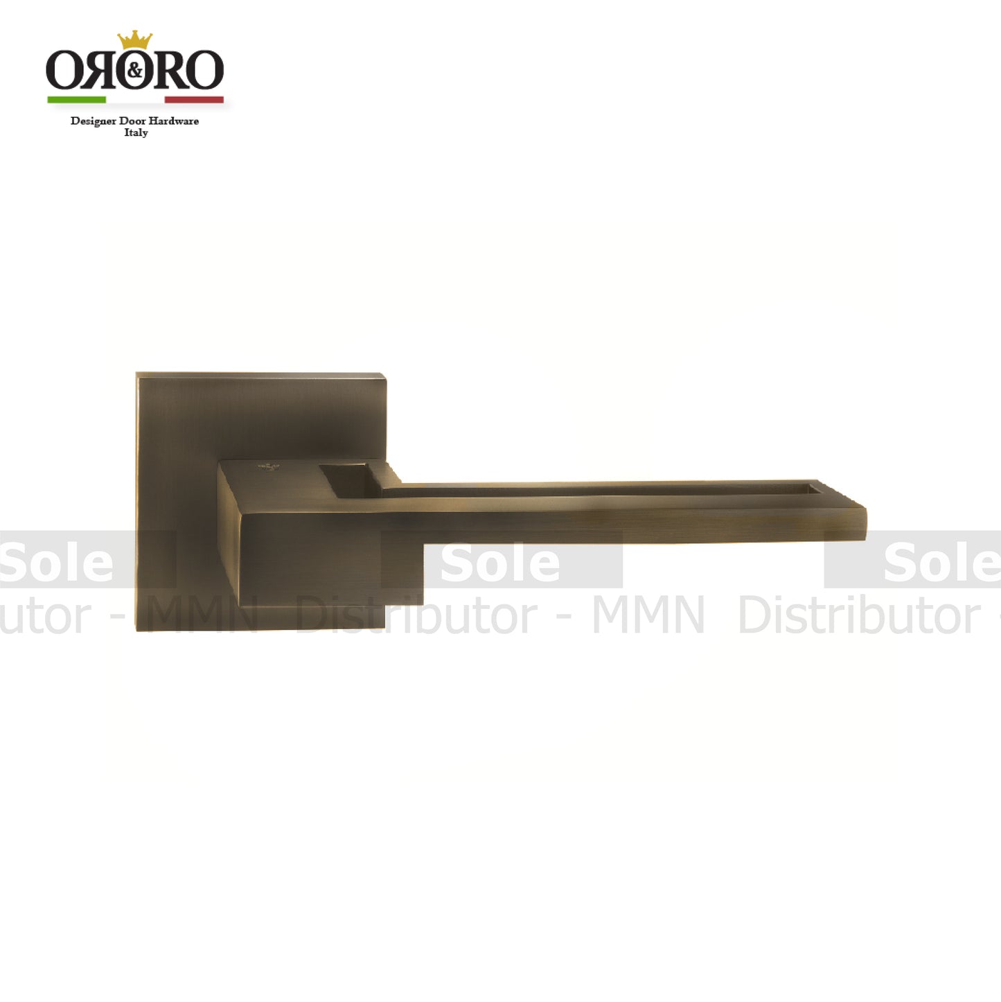 Oro & Oro Main Door Lever Handles On Square Rose With 2 Key Holes Matt Satin Nickel & Matt Antique Brass Finish - ORO03214E